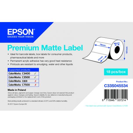 Epson rouleau d'étiquettes, papier normal, 76x51mm IM C33S045534