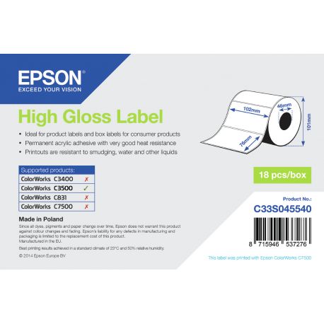 Epson rouleau d'étiquettes, papier normal, 102x76mm IM C33S045540