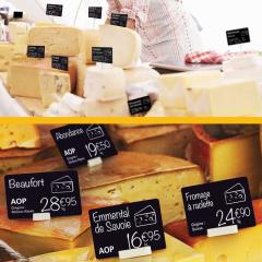 Exemple étals formagers / fromageries avec étiquettes de prix EDIKIO