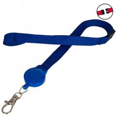 Cordon tour de cou plat bleu Sogedex 15 mm avec enrouleur et crochet (x100) - Personnalisable -  Réf. : 1437151