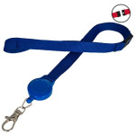 Cordon tour de cou plat bleu Sogedex 15 mm avec enrouleur et crochet (x100) - Personnalisable -  Réf. : 1437151