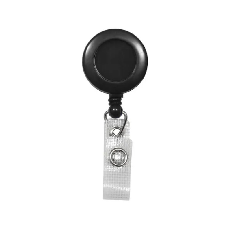 Zip Enrouleur plastique rond  noir avec attache badge
