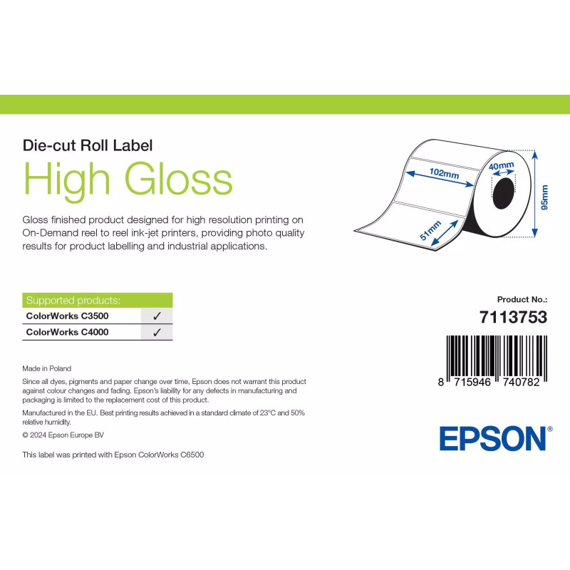 Labels (paper, plastic), Normal Paper, Epson, 102 mm, 51 mm, label roll