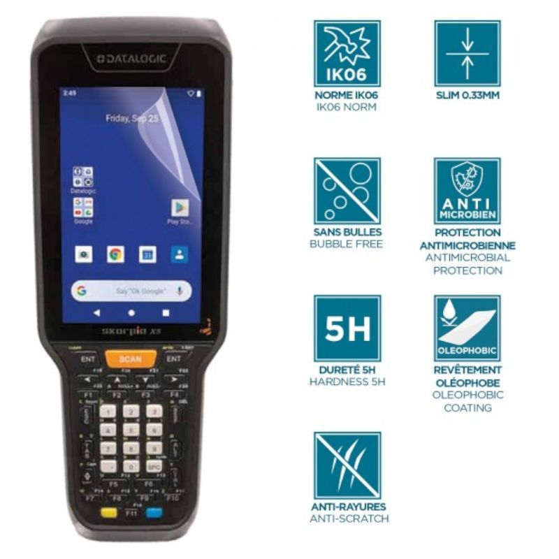 Protège-écran pour Datalogic Skorpio X5 - Incassable & anti-chocs IK06 - Finition transparente
