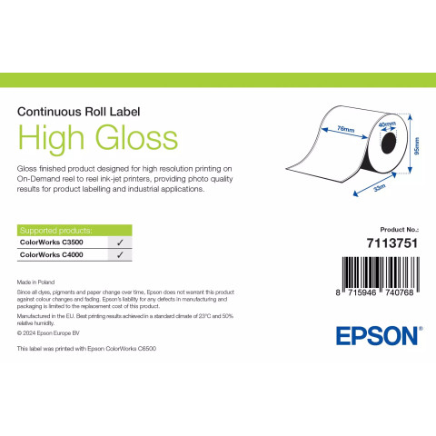 Rouleau continu d'étiquettes synthétiques Epson - 76 mm x 33 mètres