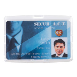 Porte-badge à fermeture clipsable dorsale horizontal avec carte à l'intérieur