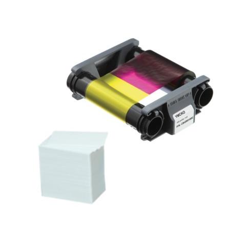 Kit ruban YMCKO 100 faces + 100 cartes PVC 0.76mm Evolis Badgy100, badgy 200