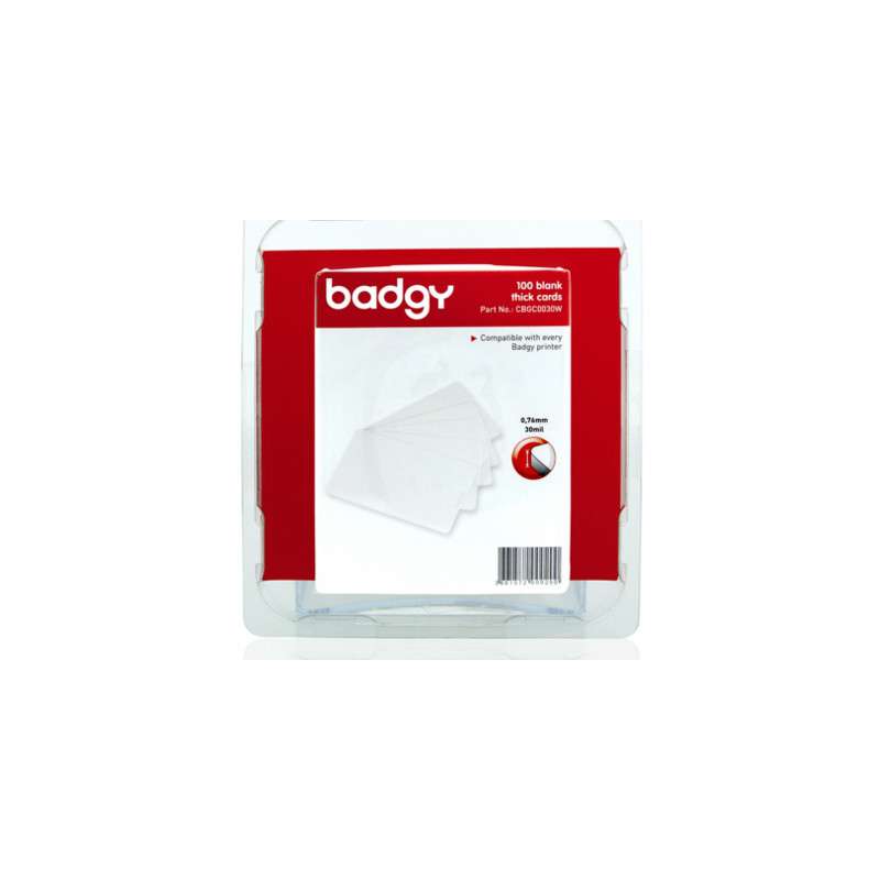 Pack 100 cartes PVC 0.76 mm Evolis Badgy100, badgy 200