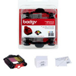 Pack 1 ruban couleur 100 faces + 100 cartes PVC 0.76mm + 1 kit de nettoyage EVOLIS Badgy