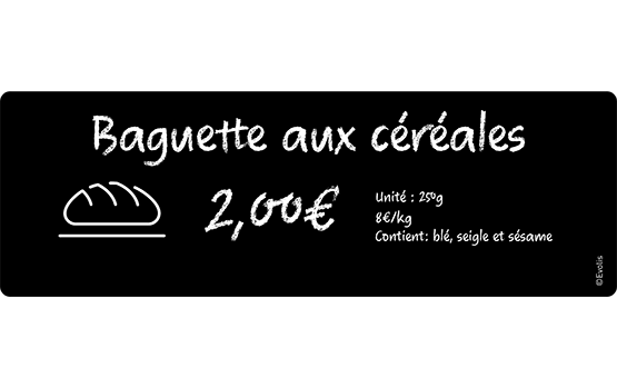 Exemple etiquette de prix EDIKIO pour boulangerie