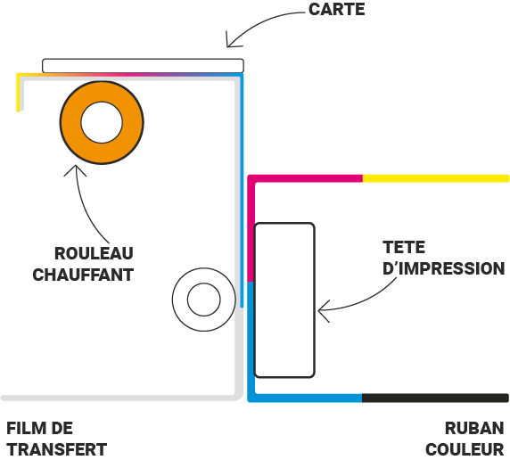 Illustration, explication technologie d'impression Evolis par retransfert