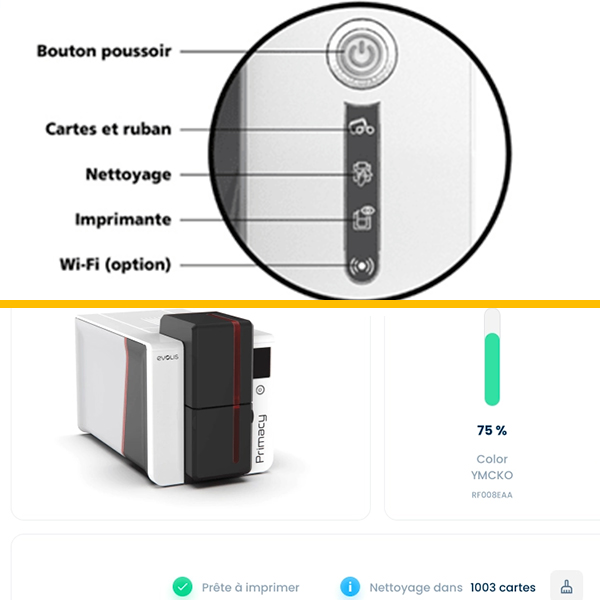 Application evolis premium suite 2 et bouton imprimante badge evolis