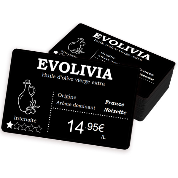 Etiquettes noire PVC EDIKIO avec score pour épiciers et magasins
